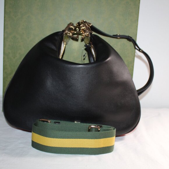 NWT Gucci GG Aria Calfskin Web 2 strap Attache Shoulder Bag Black 702823 - Picture 4 of 14